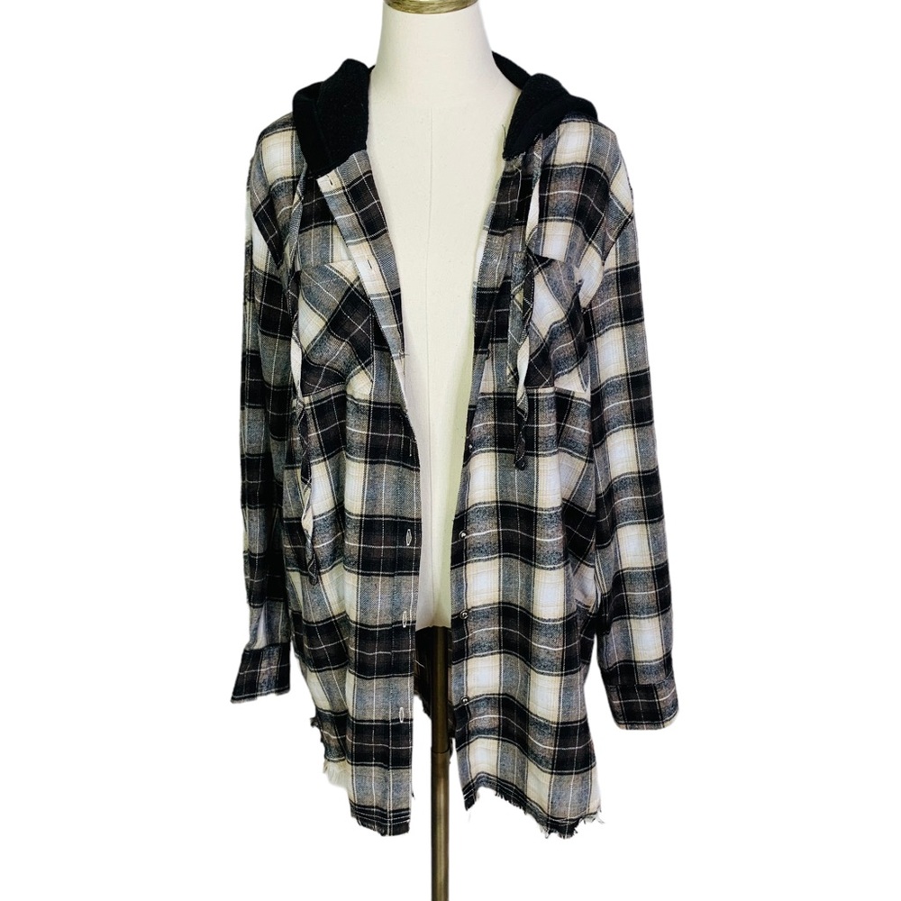 Plaid Flannel Medium Weight Shacket w/ Hoodie SMALL 3388